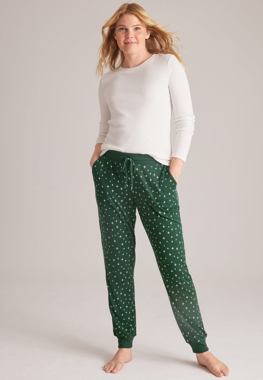 Maurices Green Star Print Hacci Jogger Pajama Pants