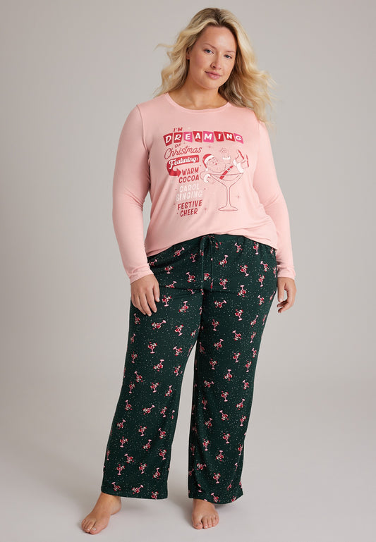 Maurices Plus Size Dreaming Of Christmas Santa Hacci Wide Leg Pajama Set