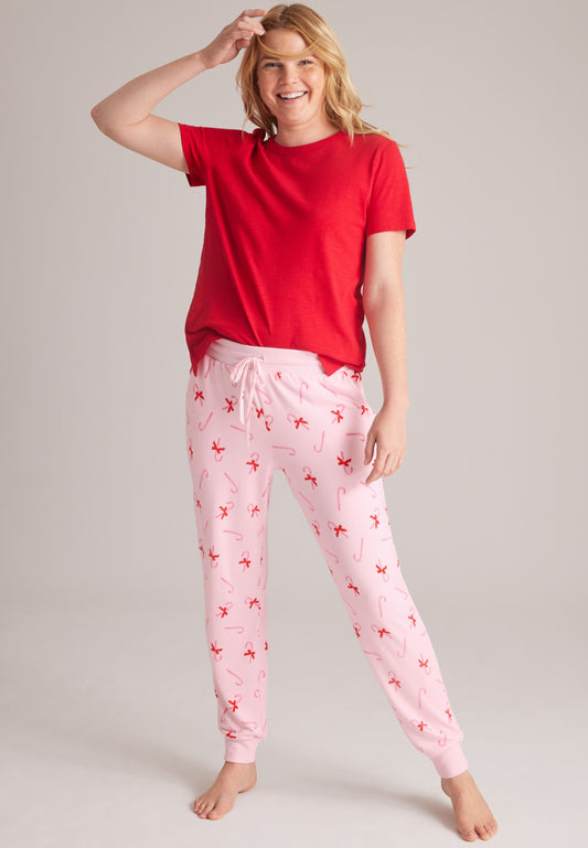 Maurices Pink Candy Cane Hacci Jogger Pajama Pants