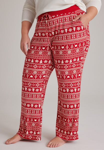 Maurices Plus Size Red Fair Isle Hacci Wide Leg Pajama Pants