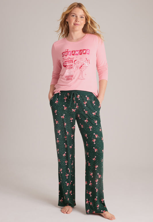 Maurices Dreaming Of Christmas Santa Hacci Wide Leg Pajama Set