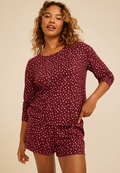 Maurices Floral Long Sleeve Top And Short Pajama Set