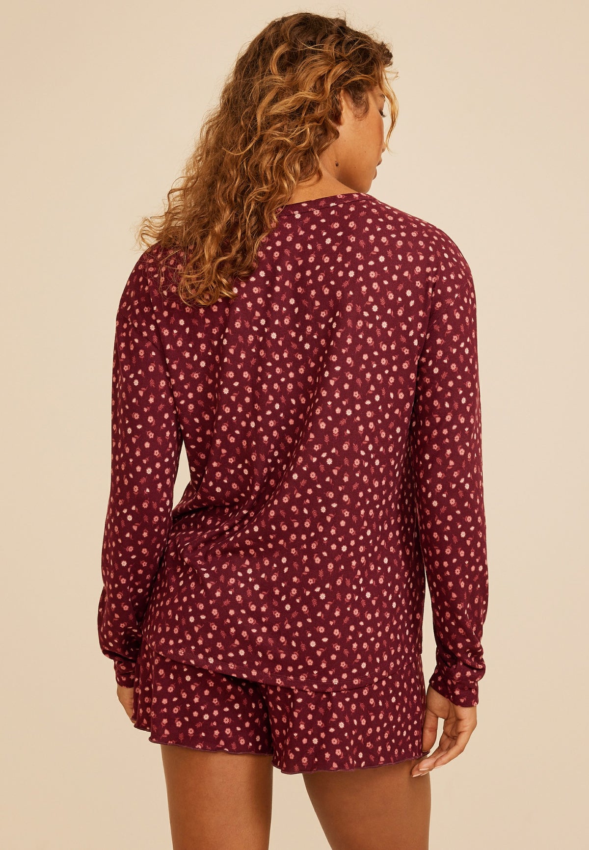 Maurices Floral Long Sleeve Top And Short Pajama Set