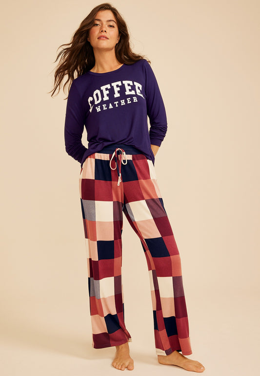 Maurices Coffee Weather Long Sleeve Top And Wide Leg Pajama Set