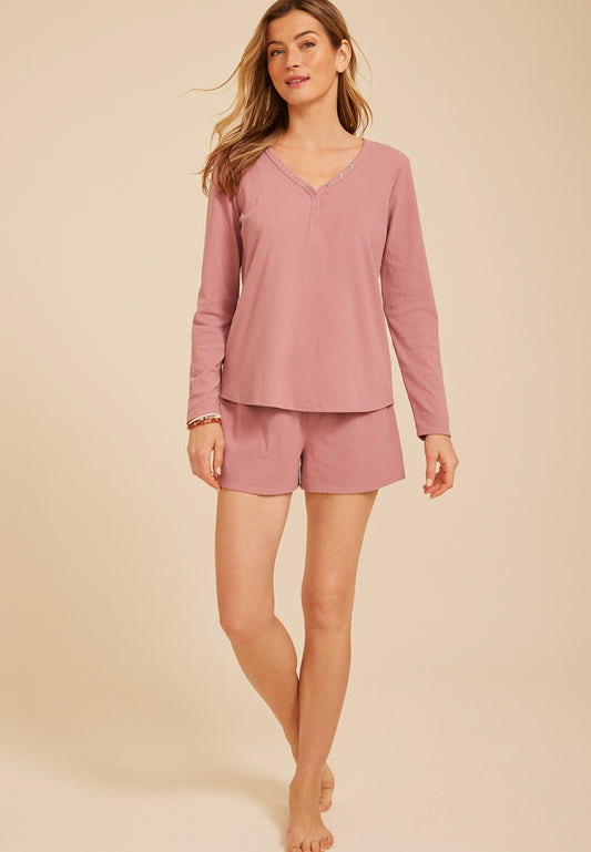 Maurices Henley Long Sleeve Top And Short Pajama Set