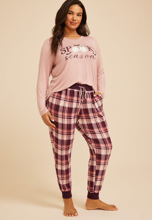 Maurices Plus Size Spooky Season Long Sleeve Top And Jogger Pajama Set