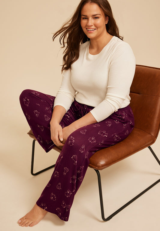 Maurices Plus Size Halloween Purple Ghost Wide Leg Pajama Pant