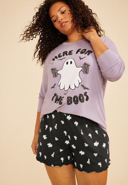 Maurices Plus Size Here For The Boos Ghost Hacci Long Sleeve Top And Short Pajama Set