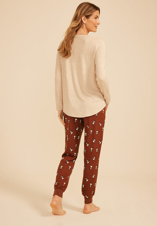 Maurices Snoopy Fall Long Sleeve Top And Jogger Pajama Set