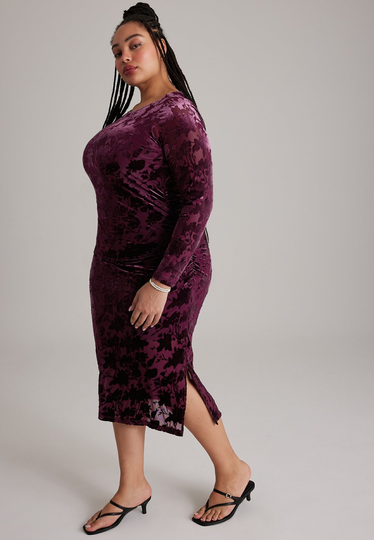 Maurices Plus Size Studio Y Long sleeve Flocked Mesh Ruched Mid