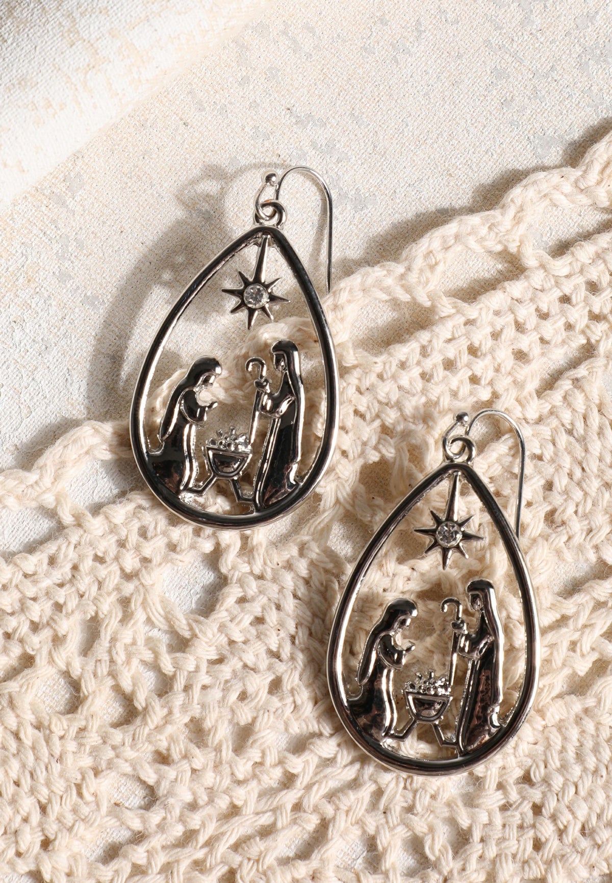 Maurices Silver Nativity Teardrop Earrings