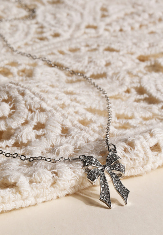 Maurices Silver Rhinestone Bow Necklace