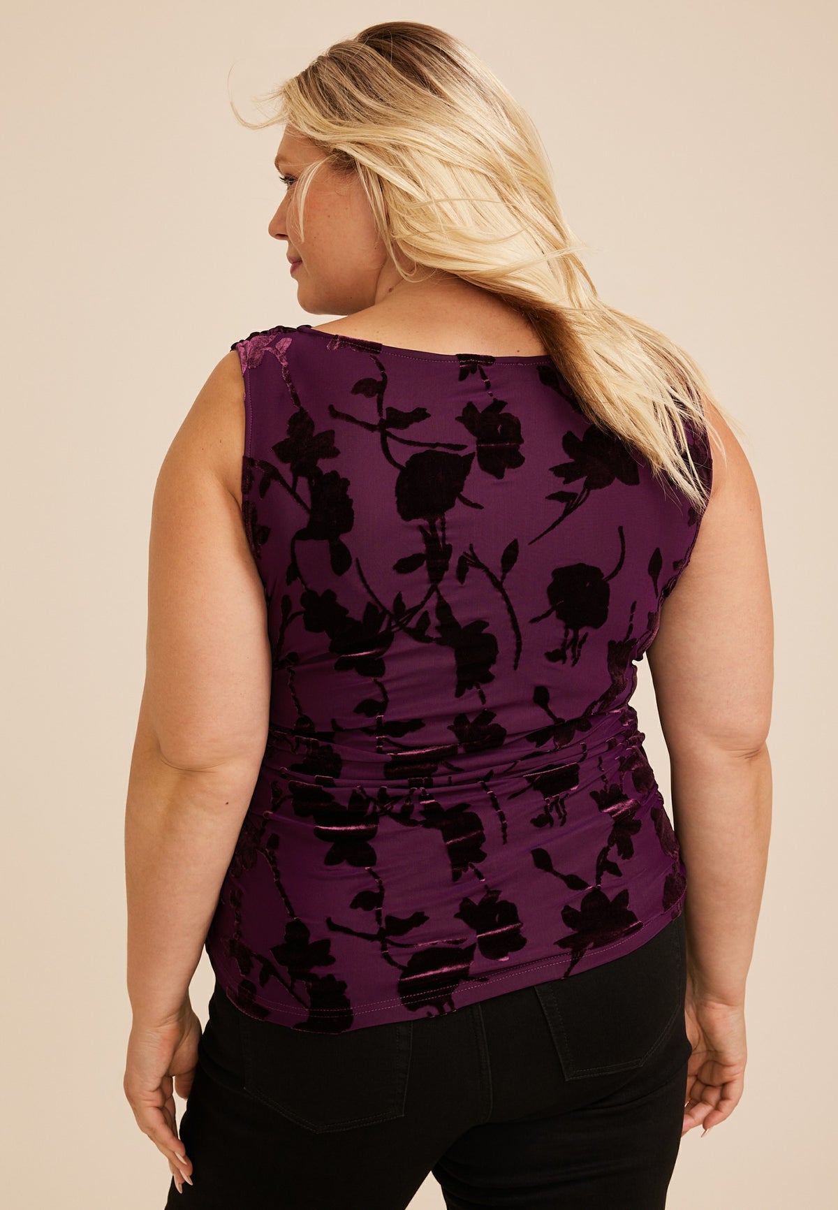 Maurices Plus Size Studio Y Floral Flocked Mesh Tank Top