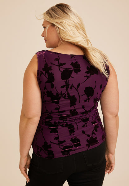 Maurices Plus Size Studio Y Floral Flocked Mesh Tank Top