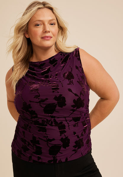 Maurices Plus Size Studio Y Floral Flocked Mesh Tank Top