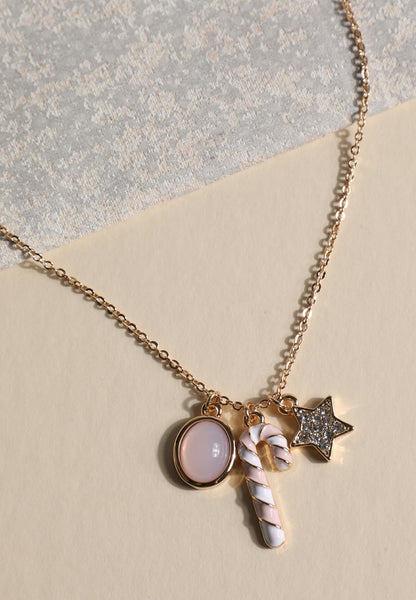 Maurices Gold And Pink Candy Cane Charm Necklace