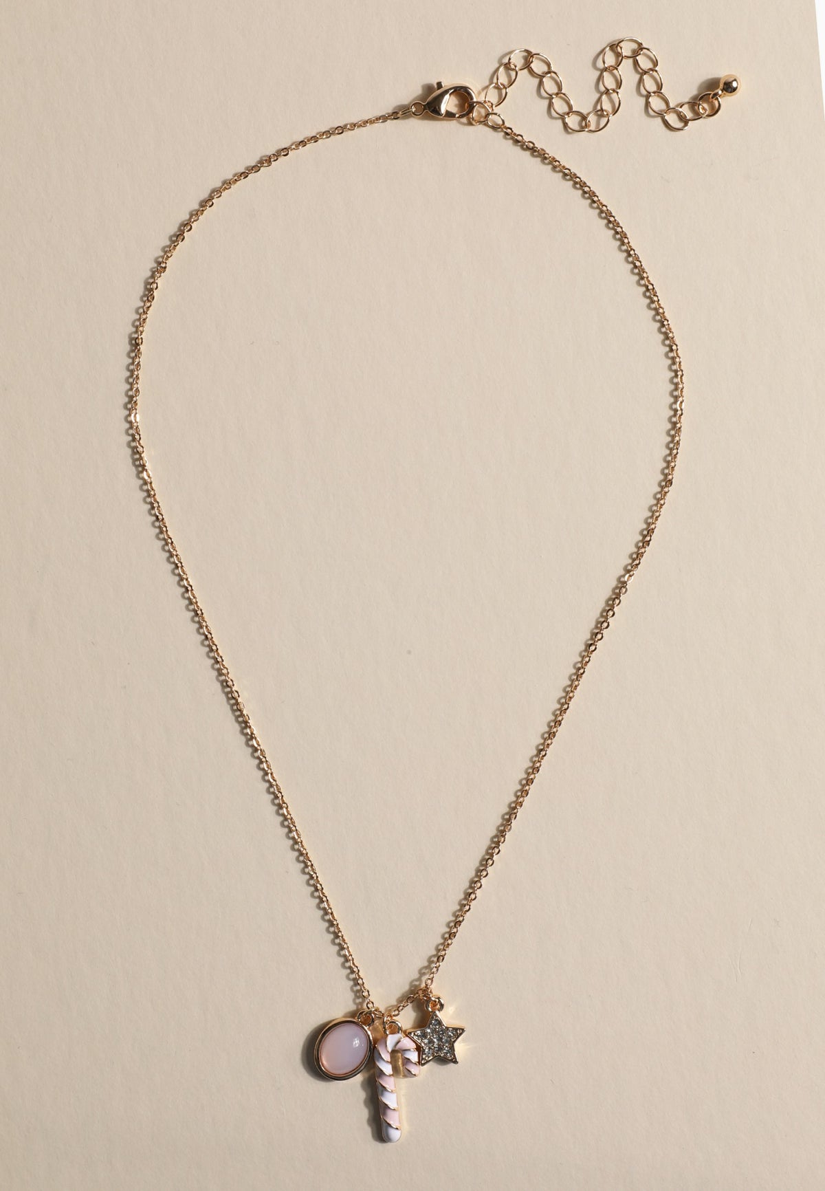 Maurices Gold And Pink Candy Cane Charm Necklace