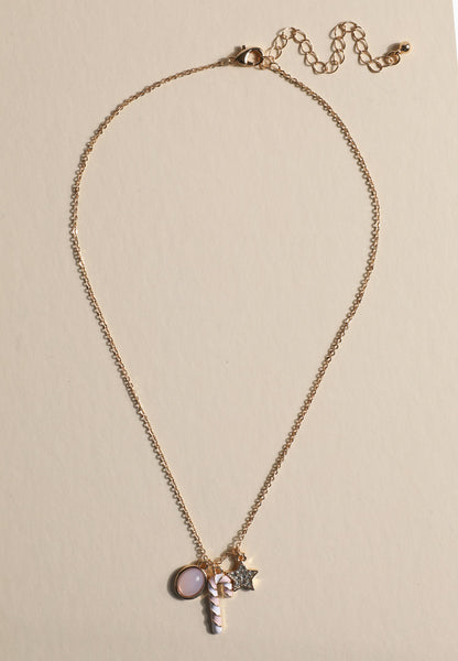Maurices Gold And Pink Candy Cane Charm Necklace