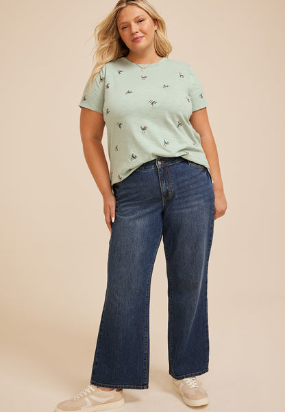 Maurices Plus Size 24/7 Dawson Candy Cane Embroidered Crew Neck Tee