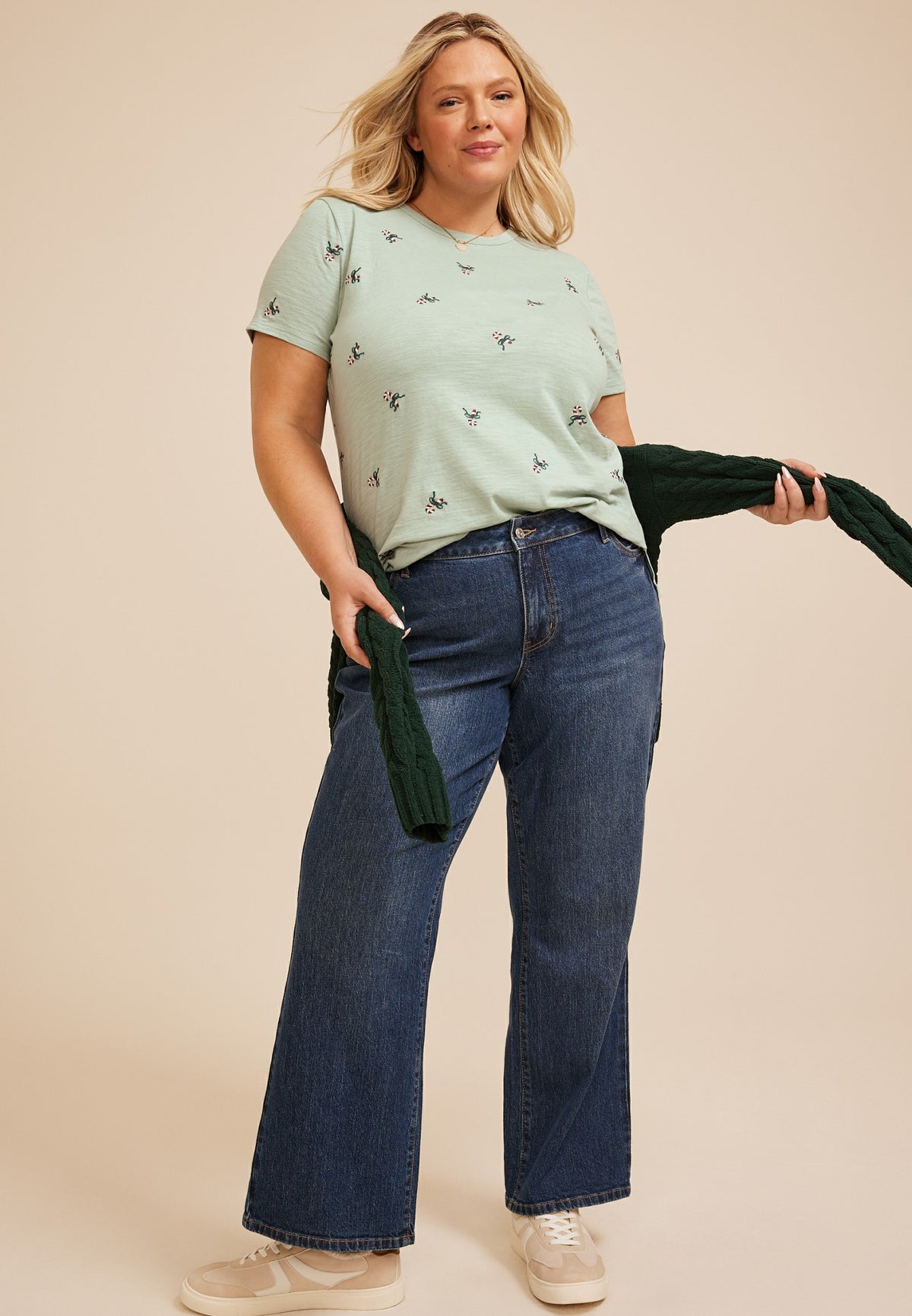 Maurices Plus Size 24/7 Dawson Candy Cane Embroidered Crew Neck Tee