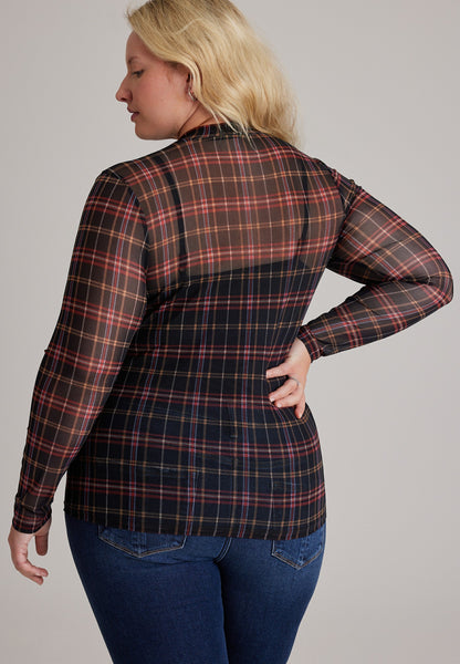 Maurices Plus Size Plaid Sheer Mesh Mock Neck Top