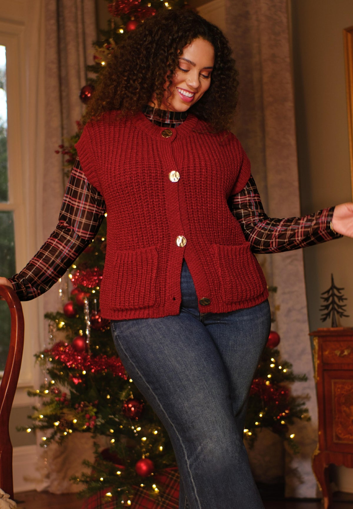 Maurices Plus Size Plaid Sheer Mesh Mock Neck Top