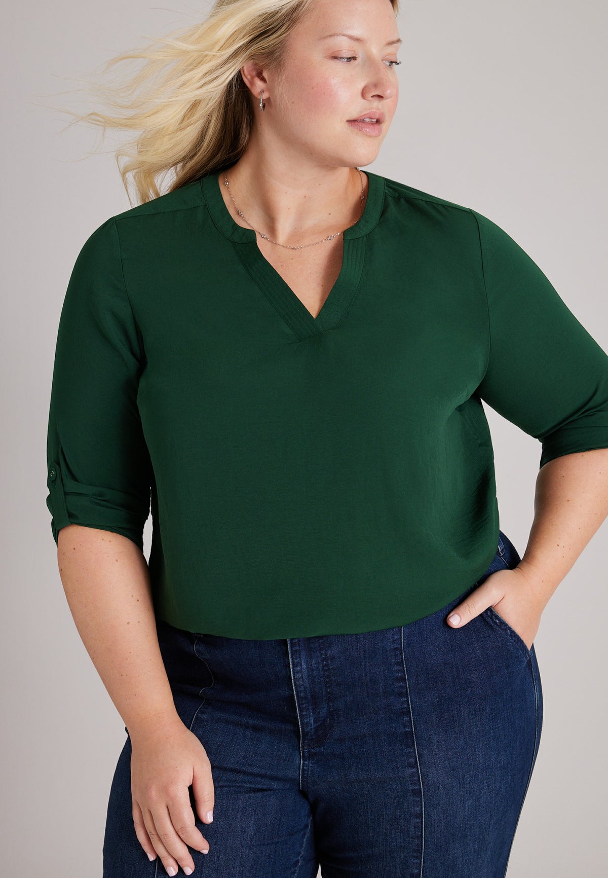 Maurices Plus Size Atwood 3/4 Sleeve Notch Neck Blouse