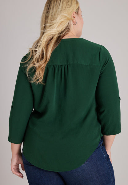 Maurices Plus Size Atwood 3/4 Sleeve Notch Neck Blouse