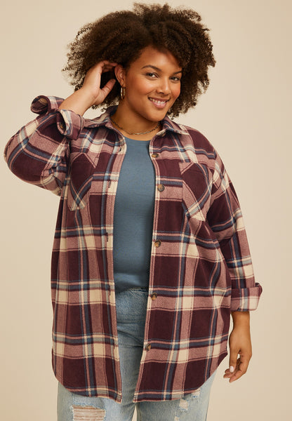 Maurices Plus Size Wilder Plaid Fleece Shacket