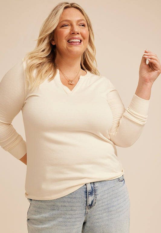 Maurices Plus Size Brushed Split Neck Henley Top