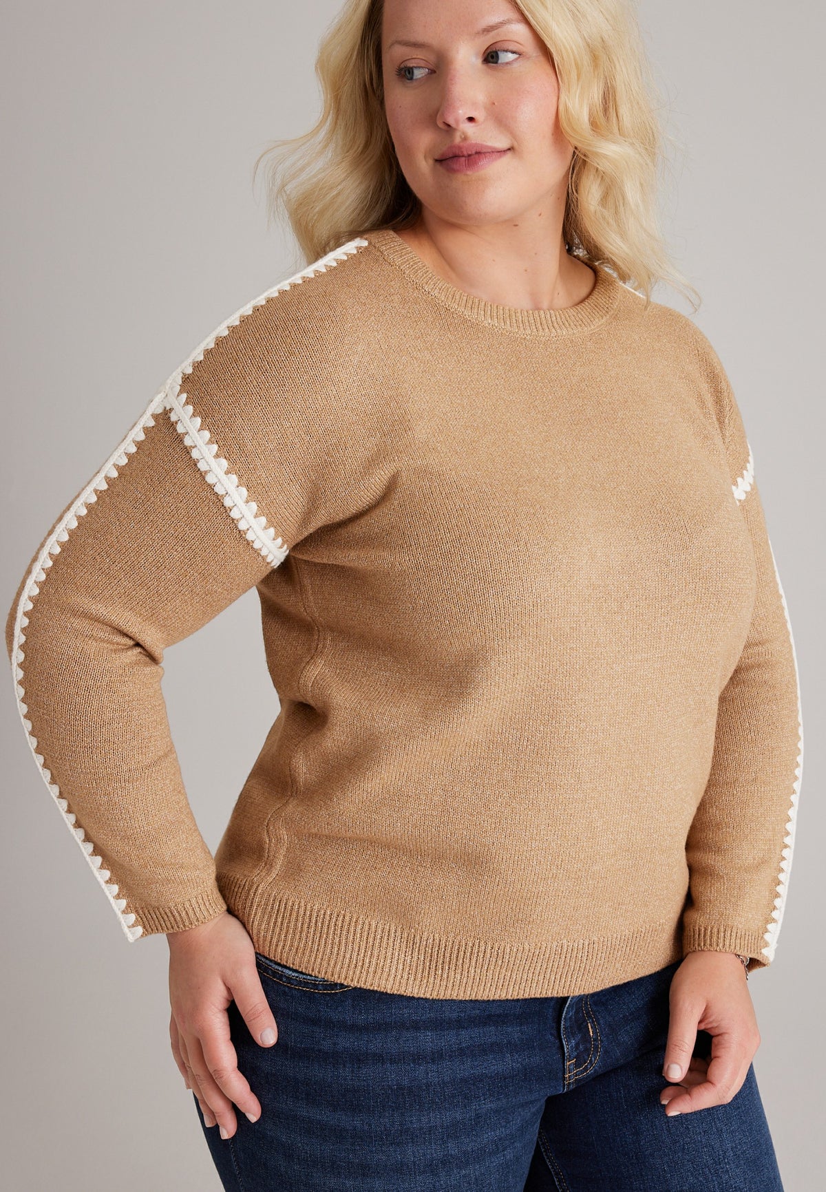 Maurices Plus Size Contrast Stitch Sleeve Sweater