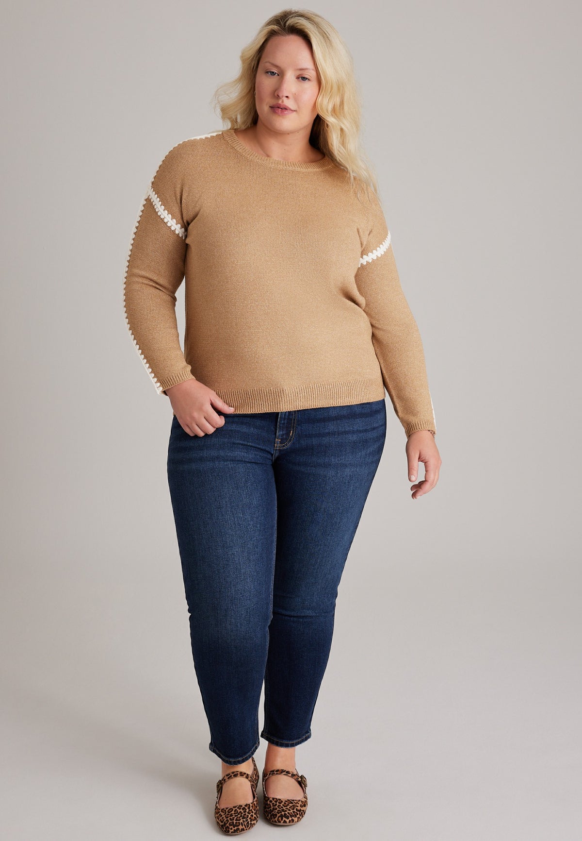 Maurices Plus Size Contrast Stitch Sleeve Sweater
