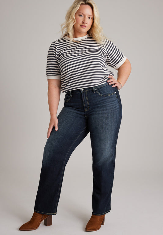 Maurices Plus Size Silver Jeans Co.® Avery Curvy High Rise Thick Stitch Relaxed Straight Jean