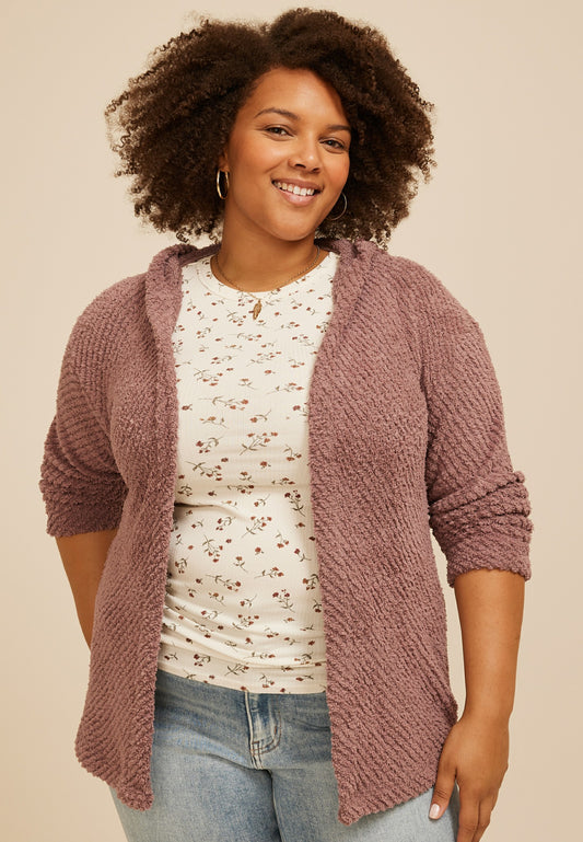 Maurices Plus Size Cozy Hooded Open Front Cardigan