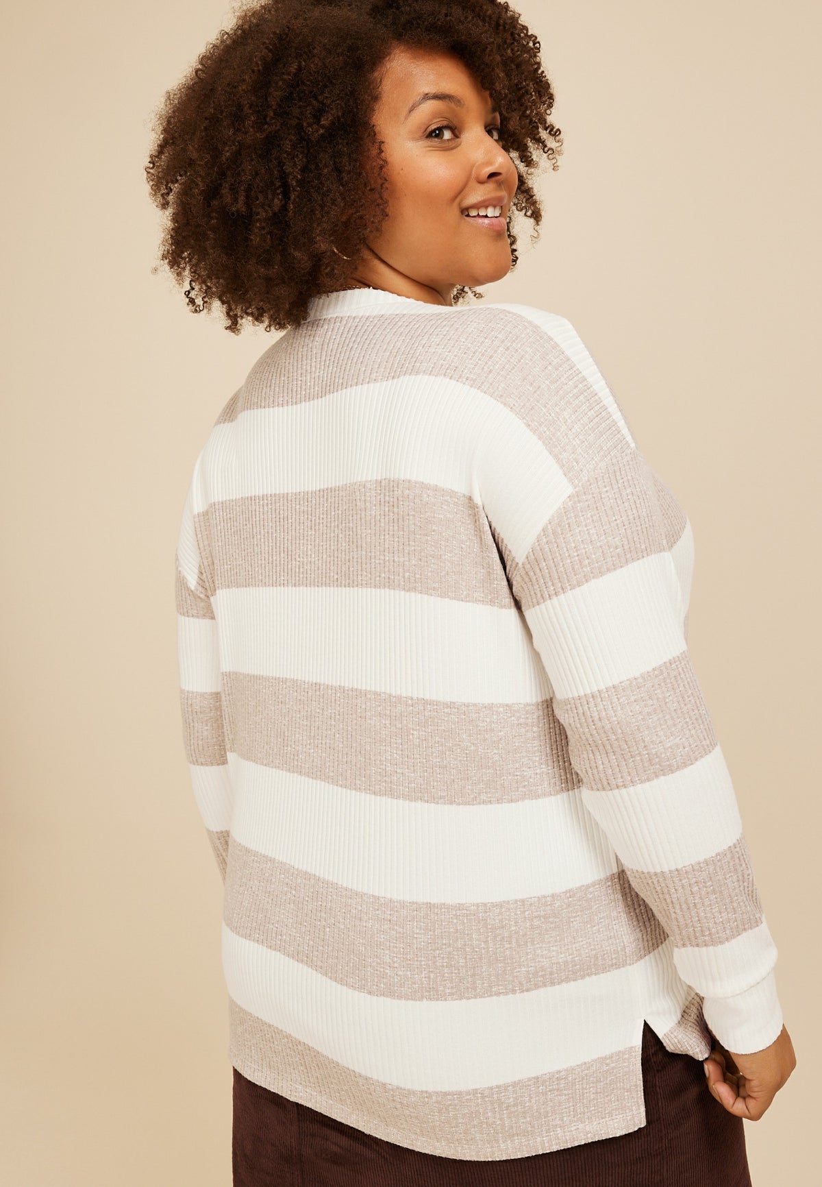 Maurices Plus Size 24/7 Cozy Rib Striped Long Sleeve Top