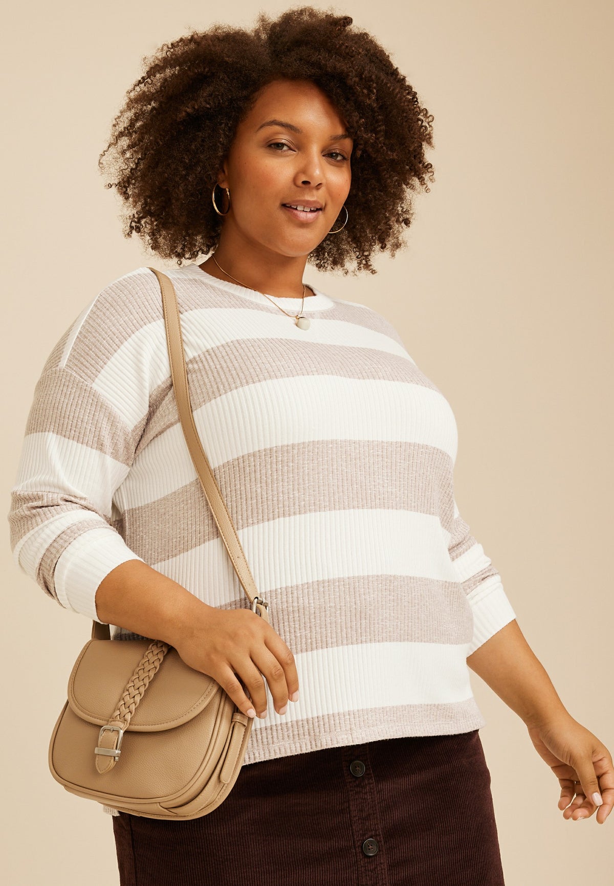 Maurices Plus Size 24/7 Cozy Rib Striped Long Sleeve Top