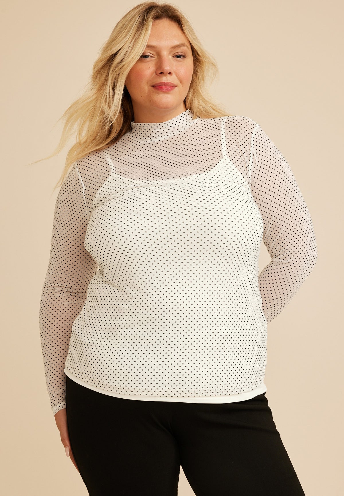 Maurices Plus Size Mesh Polka Dot Mock Neck Top