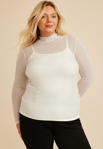 Maurices Plus Size Mesh Polka Dot Mock Neck Top