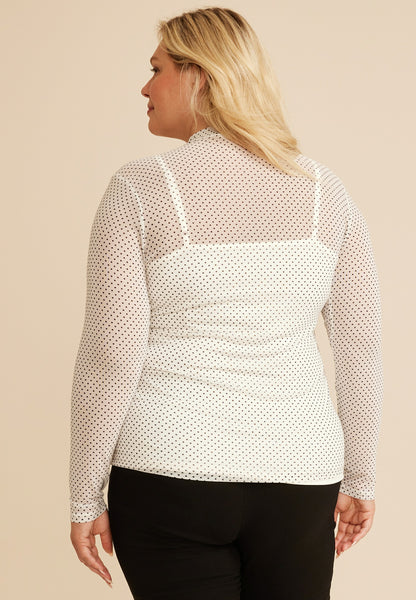 Maurices Plus Size Mesh Polka Dot Mock Neck Top