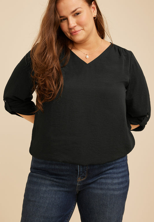 Maurices Plus Size Atwood 3/4 Bubble Hem Blouse