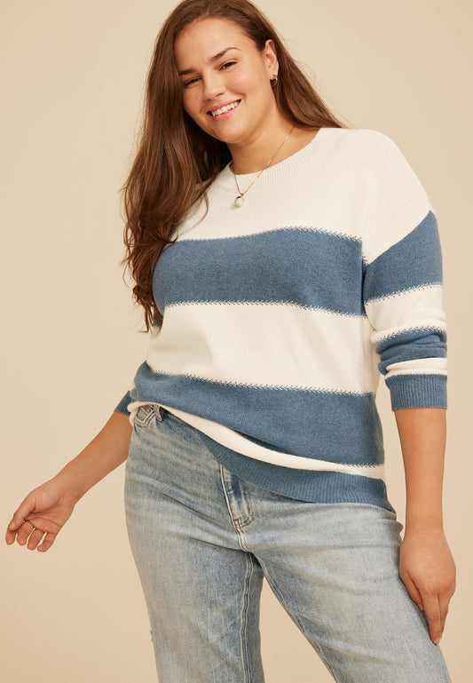 Maurices Plus Size Block Stripe Jacquard Stitch Sweater