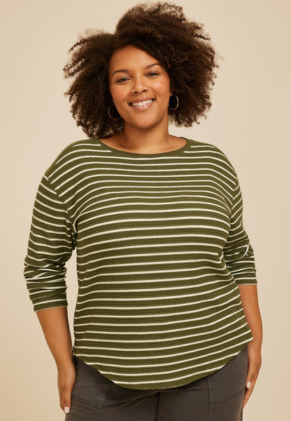Maurices Plus Size Haven Waffle Stripe Crew Neck Top
