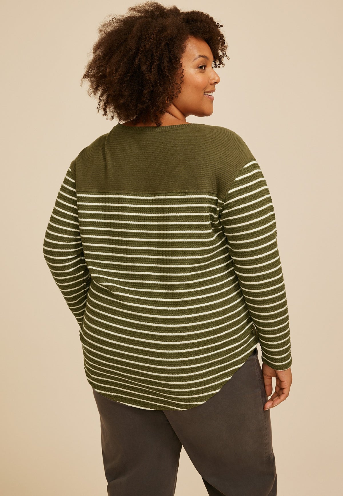 Maurices Plus Size Haven Waffle Stripe Crew Neck Top
