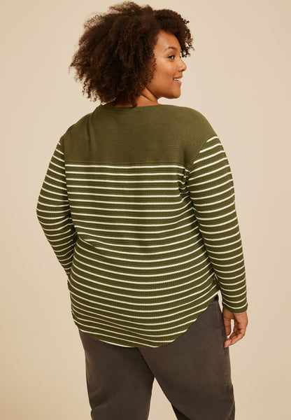 Maurices Plus Size Haven Waffle Stripe Crew Neck Top