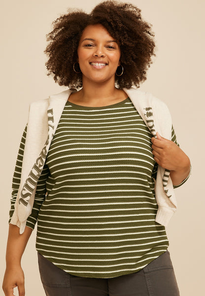 Maurices Plus Size Haven Waffle Stripe Crew Neck Top