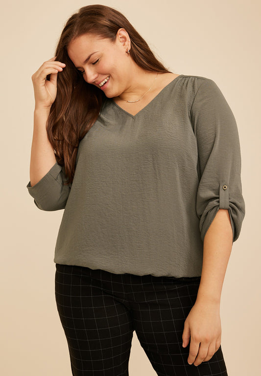 Maurices Plus Size Atwood 3/4 Bubble Hem Blouse