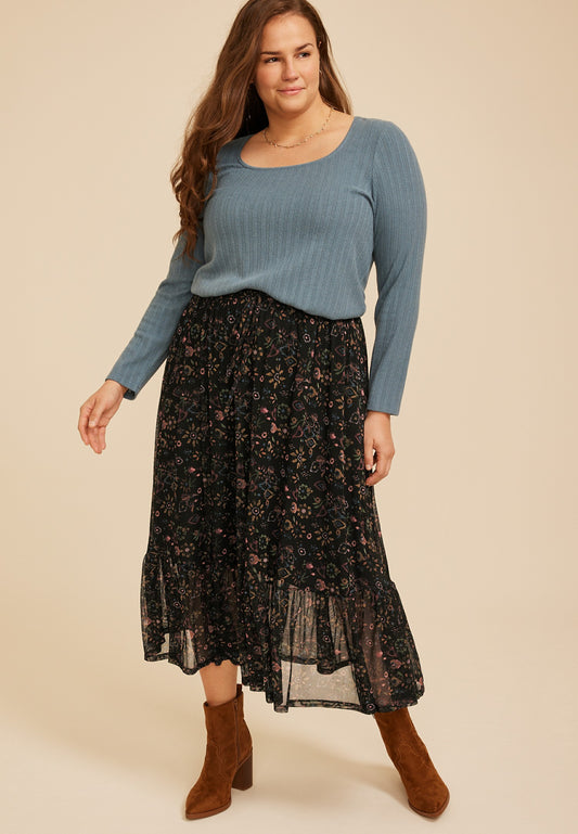Maurices Plus Size Printed High Rise Mesh Maxi Skirt