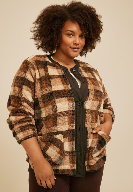 Maurices Plus Size Plaid Sherpa Button Front Jacket
