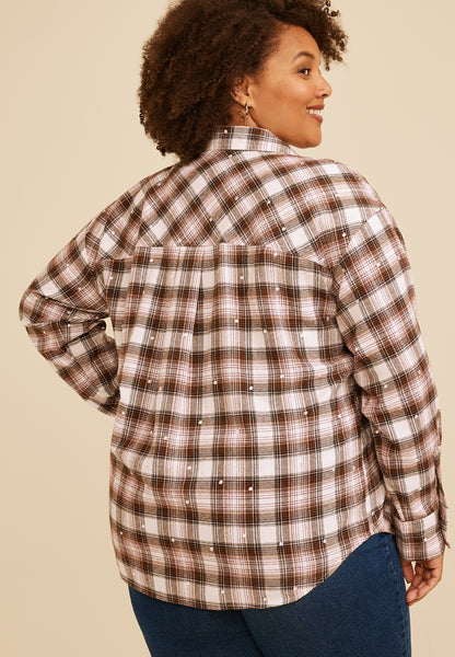 Maurices Plus Size Plaid Polka Dot Button Front Shirt