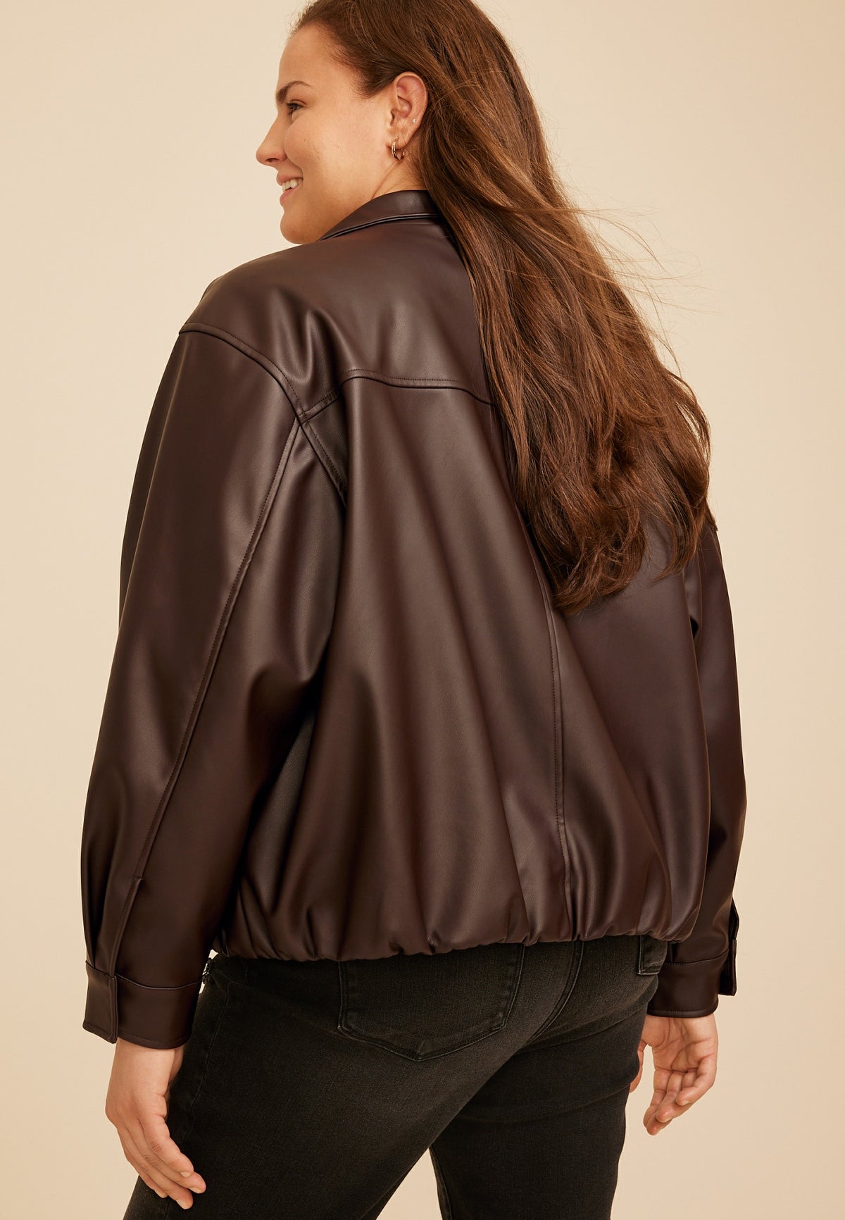 Maurices Plus Size Faux Leather Bubble Hem Bomber Jacket
